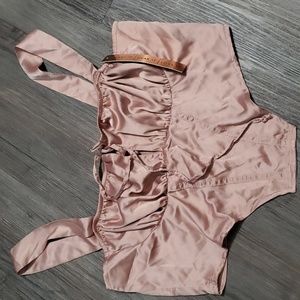New! Almost Famous Rose Gold Asymmetrical Sexy Crop Top woth zip back Large